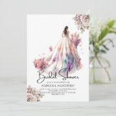 Dusty Rozen Bloemen Trouwjurk Vrijgezellenfeest Kaart (Staand voorkant)