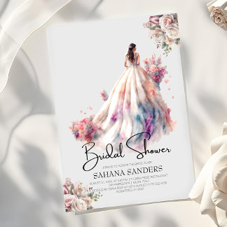 Dusty Rozen Bloemen Trouwjurk Vrijgezellenfeest Kaart