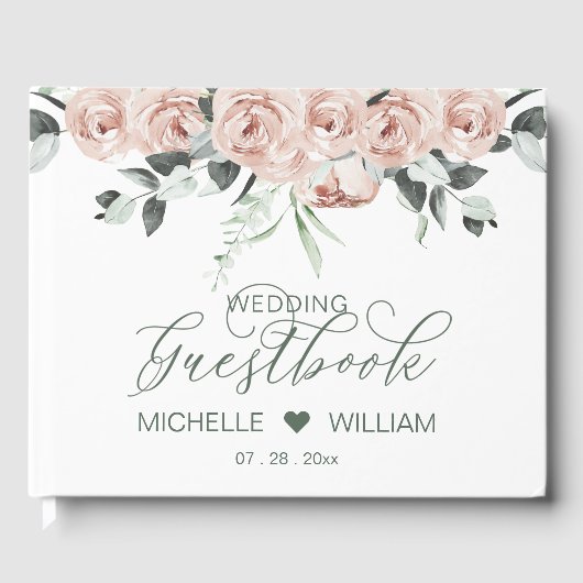 Dusty Rozen Eucalyptus Elegant Script Wedding Gastenboek (Voorkant)