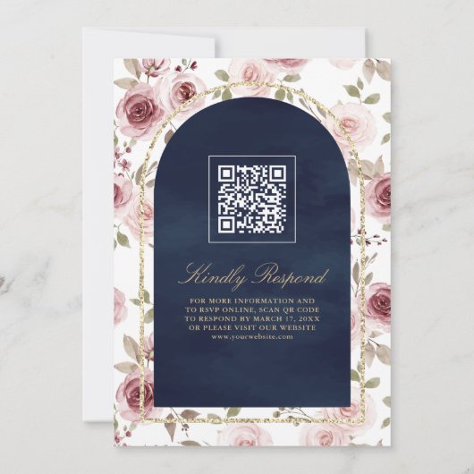 Dusty Rozen Goud Kant QR Code Marine Moslim Bruilo Kaart (Achterkant)