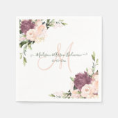 Dusty Rozen Monogram Floral Waterverf Servet (Voorkant)
