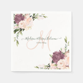 Dusty Rozen Monogram Floral Waterverf Servet