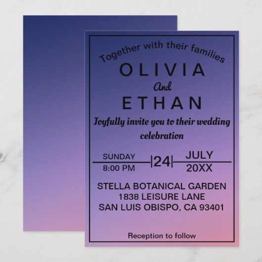 Dusty rustic paarse elegant Wedding Invitation Kaart (Voorkant / Achterkant)