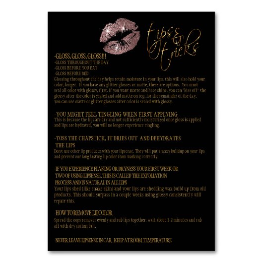 Dusty Rusty Glitter Lip Kleur Instructies Kaart (Achterkant)
