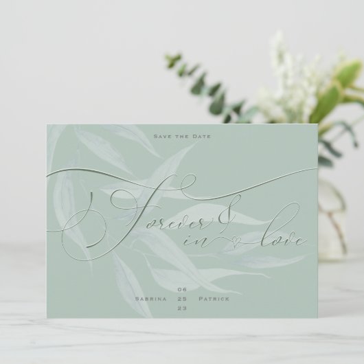 Dusty Sage Anemone Foliage Forever in Love Save The Date (Staand voorkant)