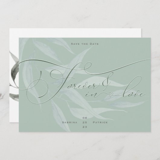 Dusty Sage Anemone Foliage Forever in Love Save The Date (Voorkant / Achterkant)