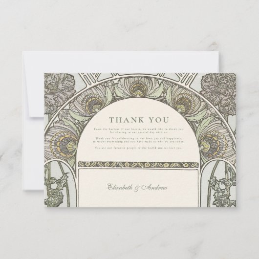 Dusty Sage Art Nouveau bruiloft Bedankkaart (Voorkant)