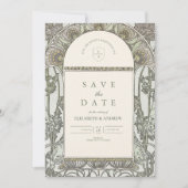 Dusty Sage Art Nouveau bruiloft Save The Date (Voorkant)