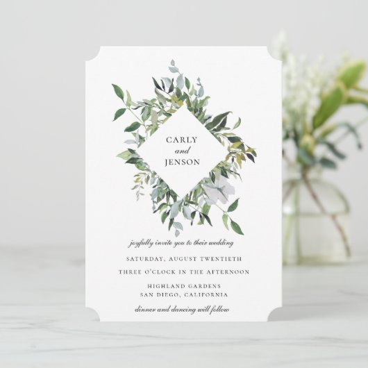 Dusty Sage Botanical Lijst Wedding Kaart (Staand voorkant)