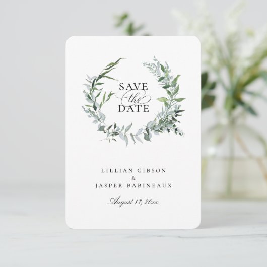 Dusty Sage Botanische Wreater sparen de datum Aankondiging (Staand voorkant)