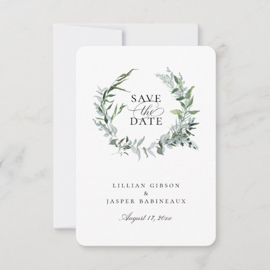 Dusty Sage Botanische Wreater sparen de datum Aankondiging (Voorkant)