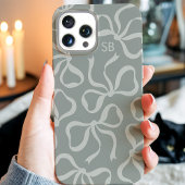 Dusty Sage Bow Monogram Case-Mate iPhone Case