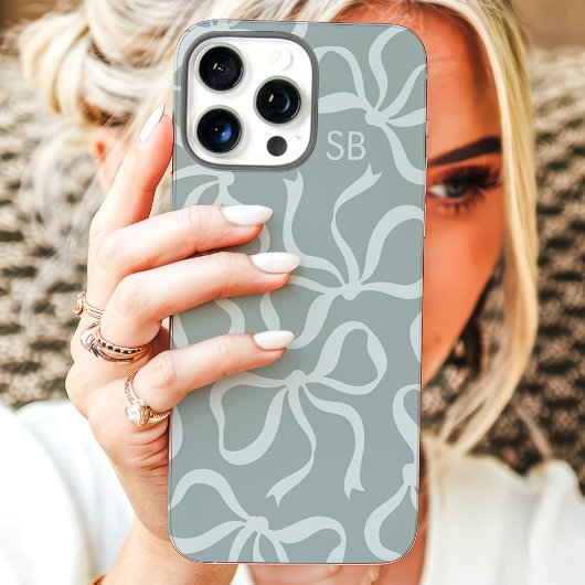 Dusty Sage Bow Monogram Case-Mate iPhone Case
