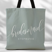Dusty Sage Bruidsmeisje Modern Script Tote Bag