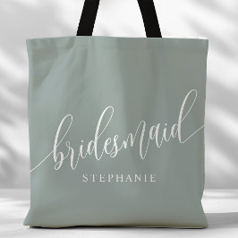 Dusty Sage Bruidsmeisje Modern Script Tote Bag