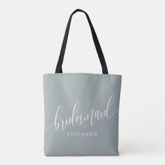 Dusty Sage Bruidsmeisje Modern Script Tote Bag (Achterkant)