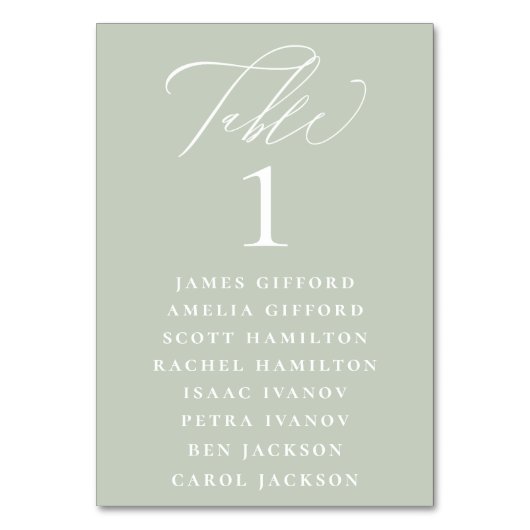 Dusty Sage Calligraphy Seating Chart Kaart (Voorkant)