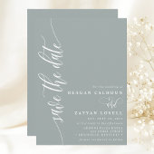 Dusty Sage Eenvoudig Modern Script De datum opslaa Save The Date