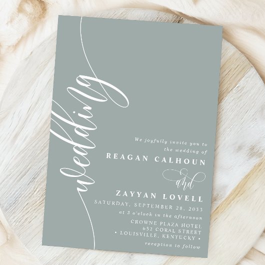 Dusty Sage Elegant Kalligrafie Script Bruiloft Kaart