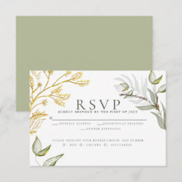 Dusty Sage en Gold Foliage RSVP Kaartje