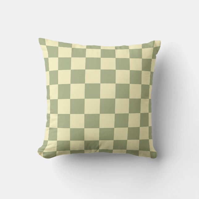 Dusty Sage Green and Butter Yellow Checkerboard Kussen (Voorkant)
