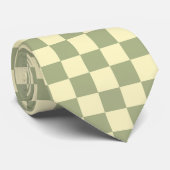 Dusty Sage Green and Butter Yellow Checkerboard Stropdas (Opgerold)
