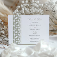 Dusty Sage Green Bewaar de Datum Konijn Scrollwork