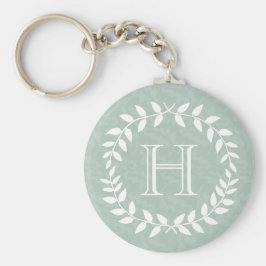Dusty Sage Green Botanical Wreater Elegant Monogra Sleutelhanger