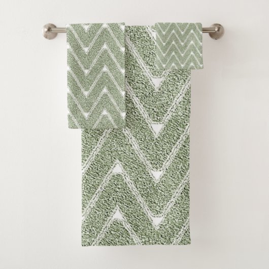 Dusty Sage Green Chevron Pattern Bad Handdoek (Insitu)