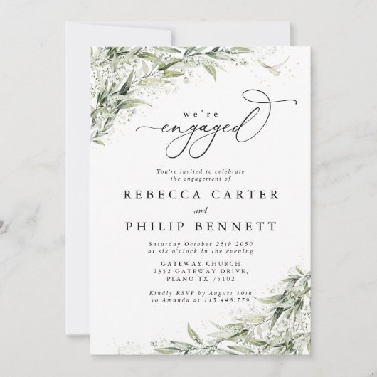 Dusty Sage green Engagement Party Invitation Kaart (Voorkant)