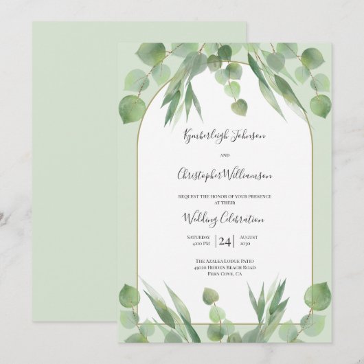 Dusty Sage Green Eucalyptus Geometric Arch Wedding Kaart (Voorkant / Achterkant)