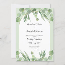 Dusty Sage Green Eucalyptus Geometric Arch Wedding Kaart