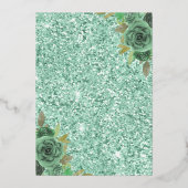 Dusty Sage Green Floral Butter Quinceanera Gold Folie Uitnodiging (Achterkant)