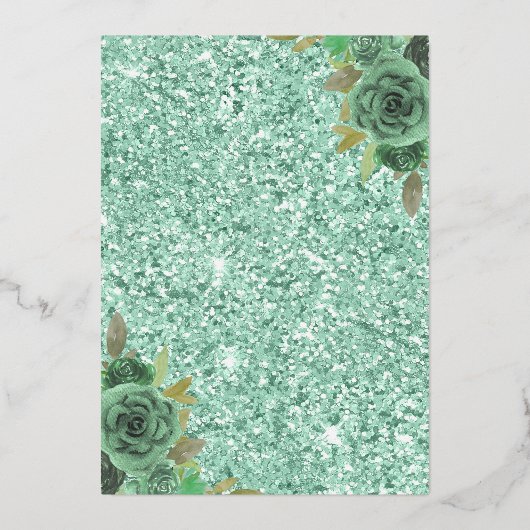 Dusty Sage Green Floral Butter Quinceanera Gold Folie Uitnodiging (Achterkant)