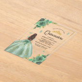 Dusty Sage Green Floral Butterfly Quinceanera Acryl Uitnodigingen (Laagn)