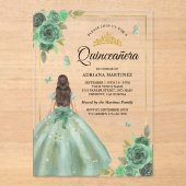 Dusty Sage Green Floral Butterfly Quinceanera Acryl Uitnodigingen (Voorkant)