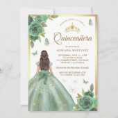 Dusty Sage Green Floral Butterfly Quinceanera Kaart (Voorkant)