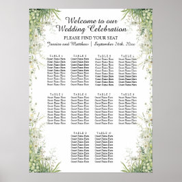 Dusty Sage Green Flowers 10 Tafels Trouwstoelen Poster