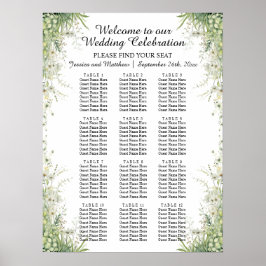 Dusty Sage Green Flowers 12 Tafels Trouwstoelen Poster