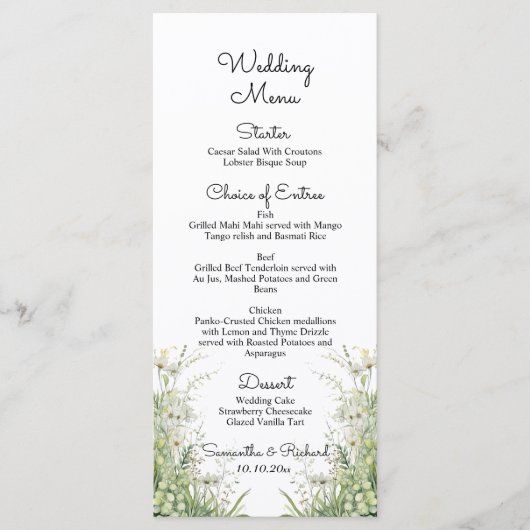 Dusty Sage Green Flowers 4x9'' Wedding Menu (Voorkant)