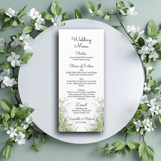 Dusty Sage Green Flowers 4x9'' Wedding Menu