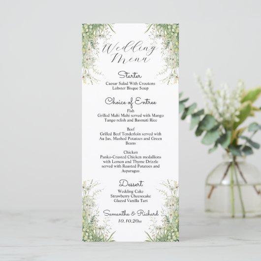 Dusty Sage Green Flowers 4x9'' Wedding Menu (Staand voorkant)