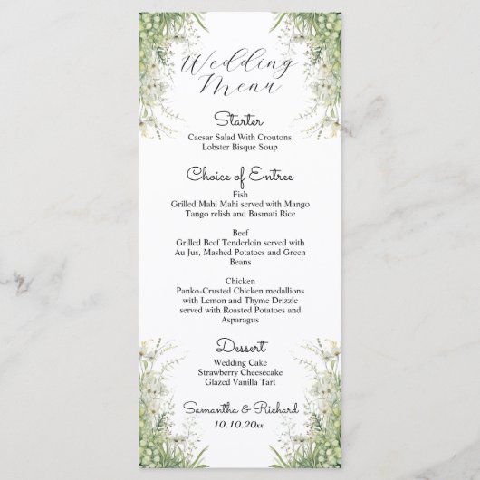 Dusty Sage Green Flowers 4x9'' Wedding Menu (Voorkant)