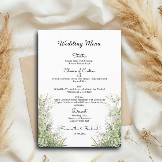 Dusty Sage Green Flowers 5x7'' Wedding Menu