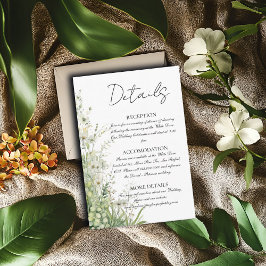 Dusty Sage Green Flowers Wedding Details Informatiekaartje