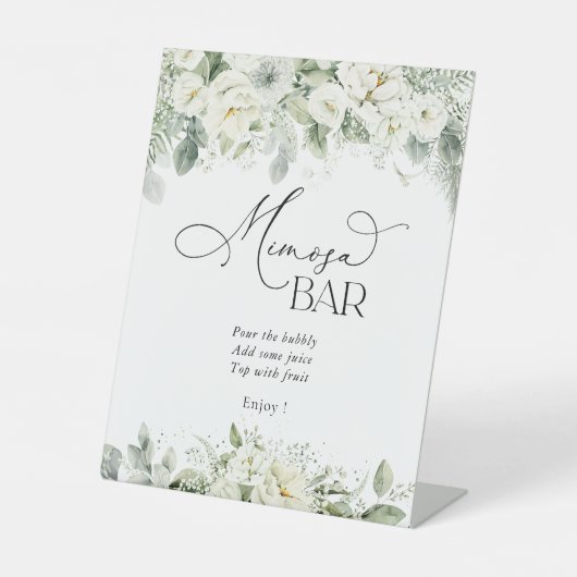 Dusty Sage Green Mimosa Bar Sign Reclamebord Met Voetstuk (Voorkant)