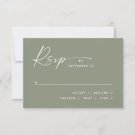 Dusty Sage Green Minimalist Wedding | Maaltijdkeuz RSVP Kaartje