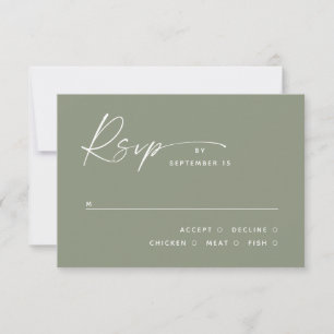 Dusty Sage Green Minimalist Wedding Maaltijdkeuz RSVP Kaartje