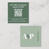 Dusty Sage Green Monogram QR Code Trouwwebsite Informatiekaartje (Voorkant / Achterkant)