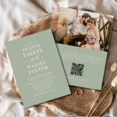 Dusty Sage Green QR Code Photo Wedding Kaart